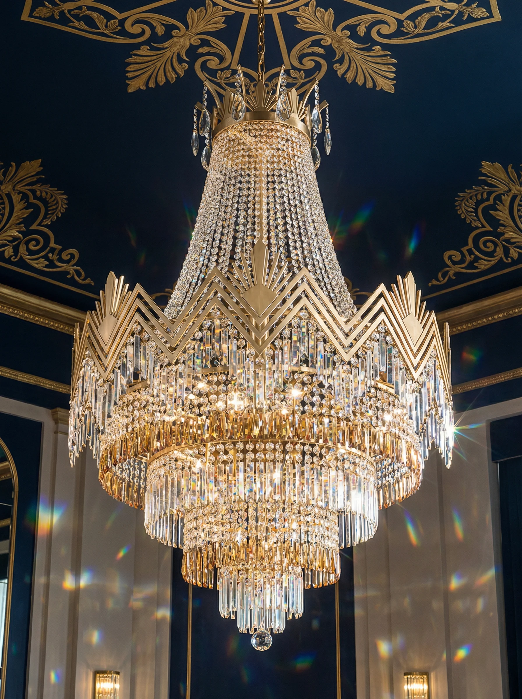 装饰艺术风格水晶吊灯，展现 澳门百家乐 的现代奢华