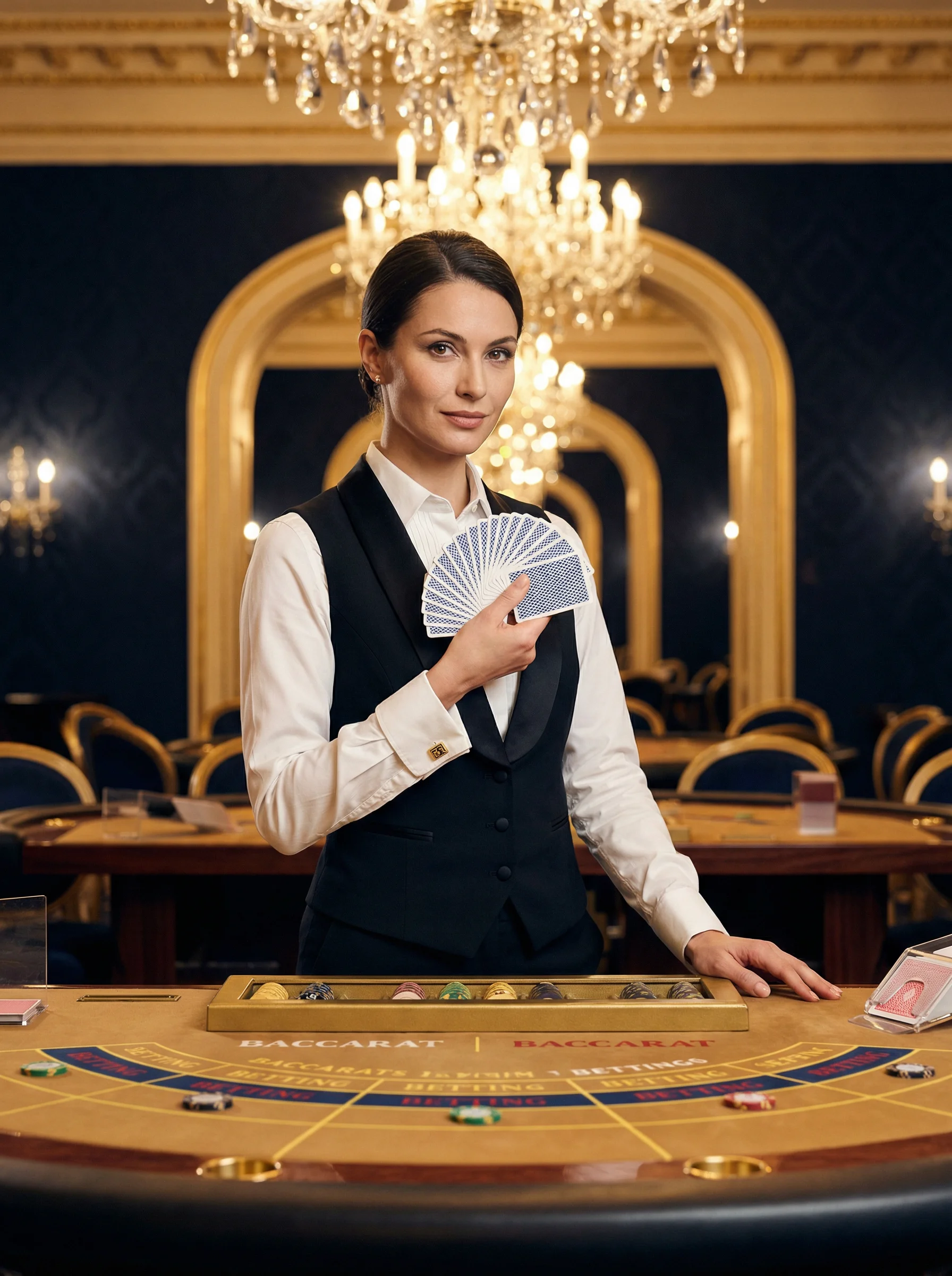 专业优雅的荷官在 澳门百家乐 牌桌前服务，展现卓越风采